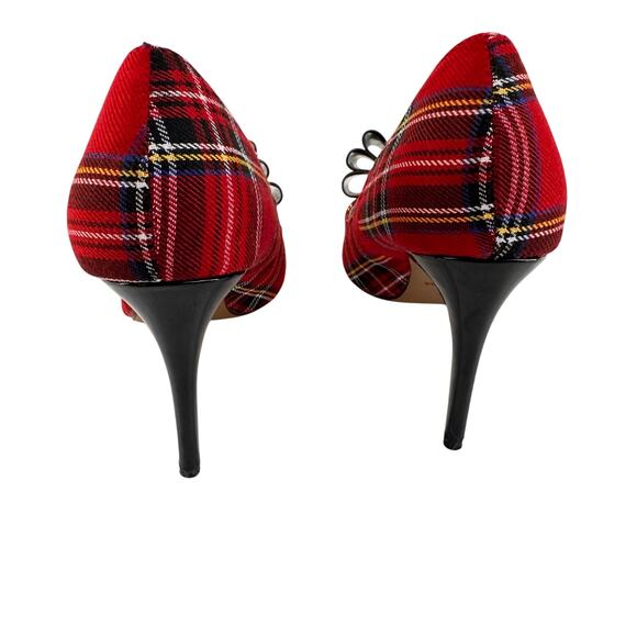 Betsey Johnson Plaid Kitten Heels Bow Accent Academia Preppy Classic Size 8 - Picture 3 of 13
